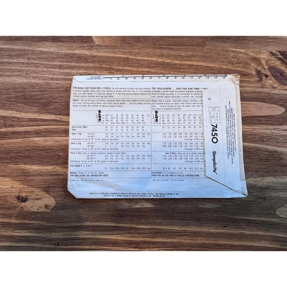 Simplicity 7450 Uncut ladies top sewing pattern size N 10-12-14 - Picture 2 of 3